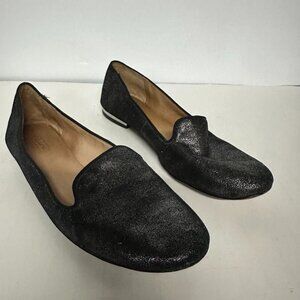 Coach Black Metallic Catrin Leather Slipper Loafers Womens 8.5 Career Classic